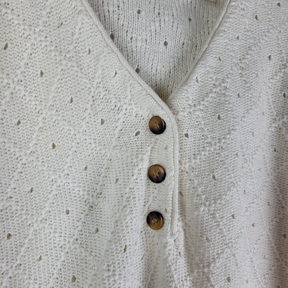 Vintage Marsh Landing Ramie Cotton Ivory Cream Eyelet Henley Sweater Size Small - Picture 2 of 13